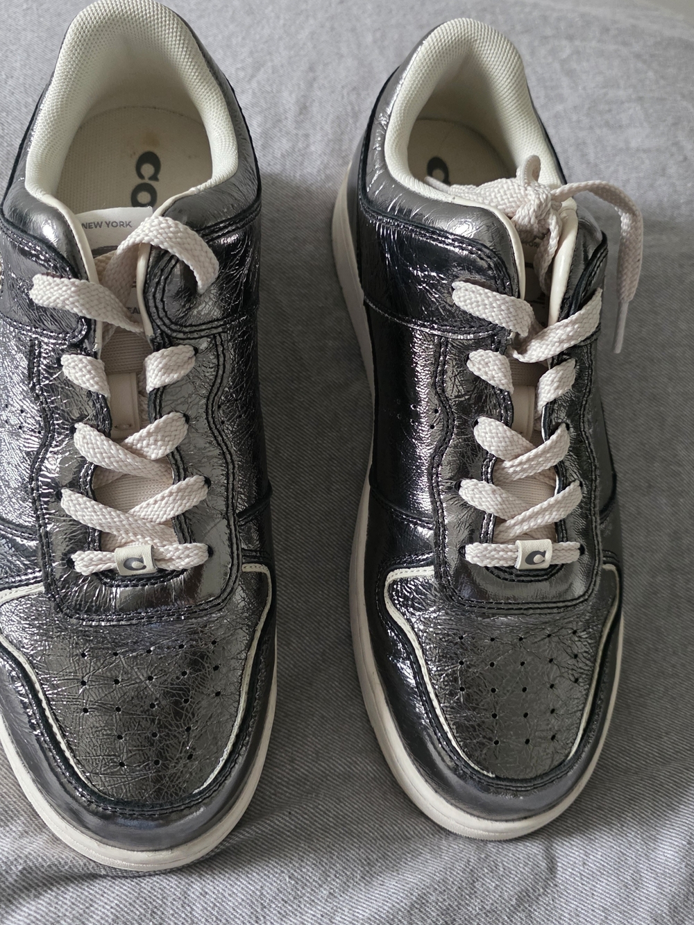 Coach Metallic Silver Lace-Up Sneakers